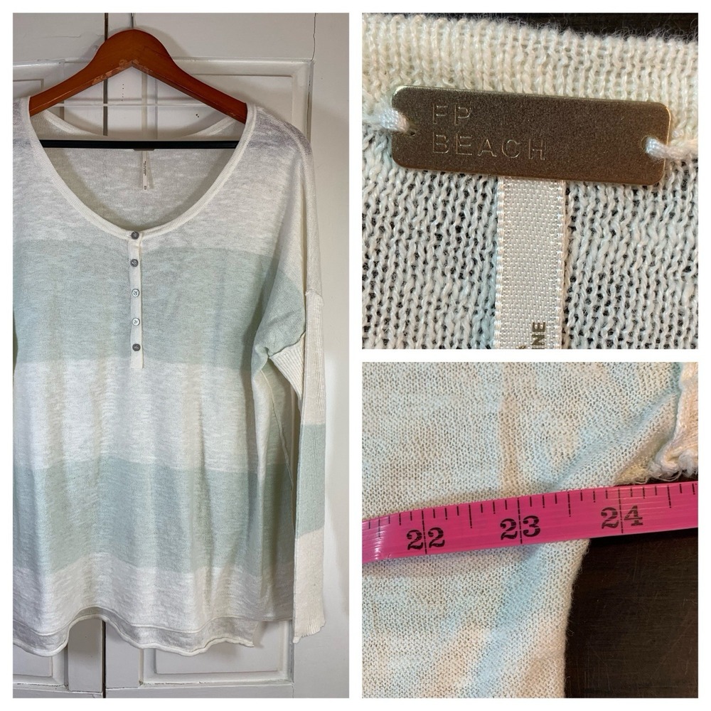 Free People Beach Bohoβ Colorblock Linen Blend Sweater Women XS Oversized Resort
